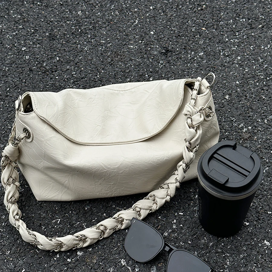 Bolsos de hombro para ir al trabajo a la moda para mujer, bolso cruzado con cadenas de nicho, bolso de mano de gran capacidad para mujer, bolsos de mano cuadrados suaves de PU