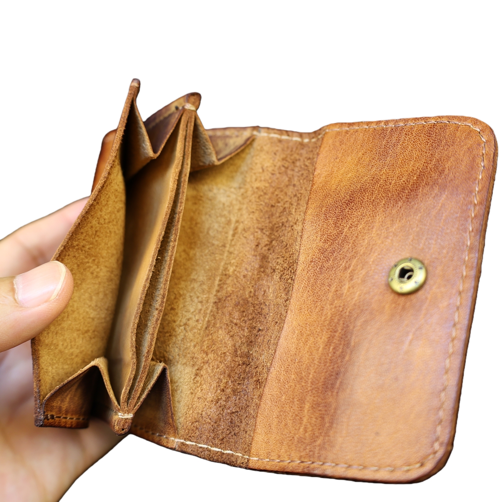 Cartera de cuero de vaca genuino para hombres y mujeres, billeteras pequeñas cortas hechas a mano Vintage para hombres, tarjetero compacto, monedero de cuero