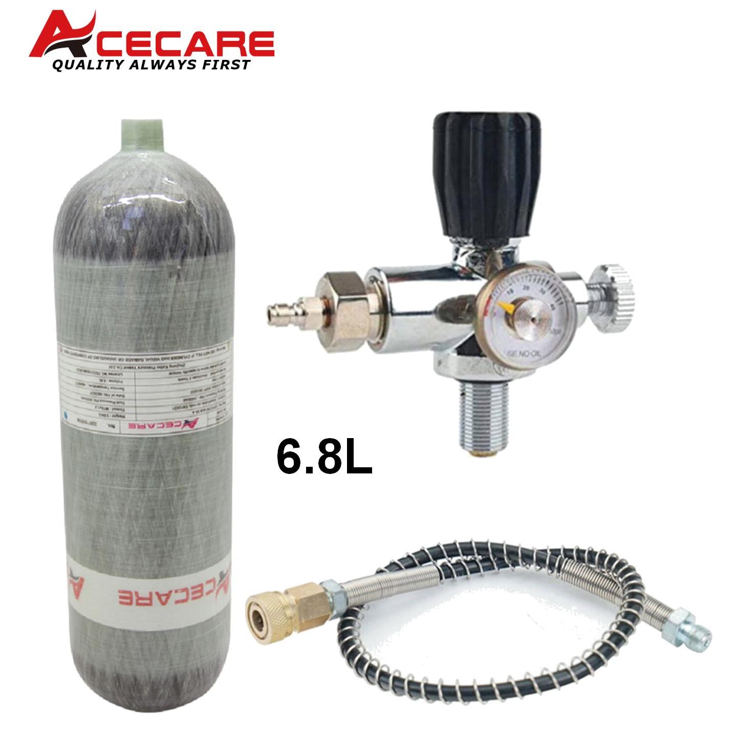 ACECARE-tanque de fibra de carbono HPA, 4500PSI, 300bar, 6,8 l, botella de buceo, estación de llenado, válvula reguladora de carga, M18 x 1,5