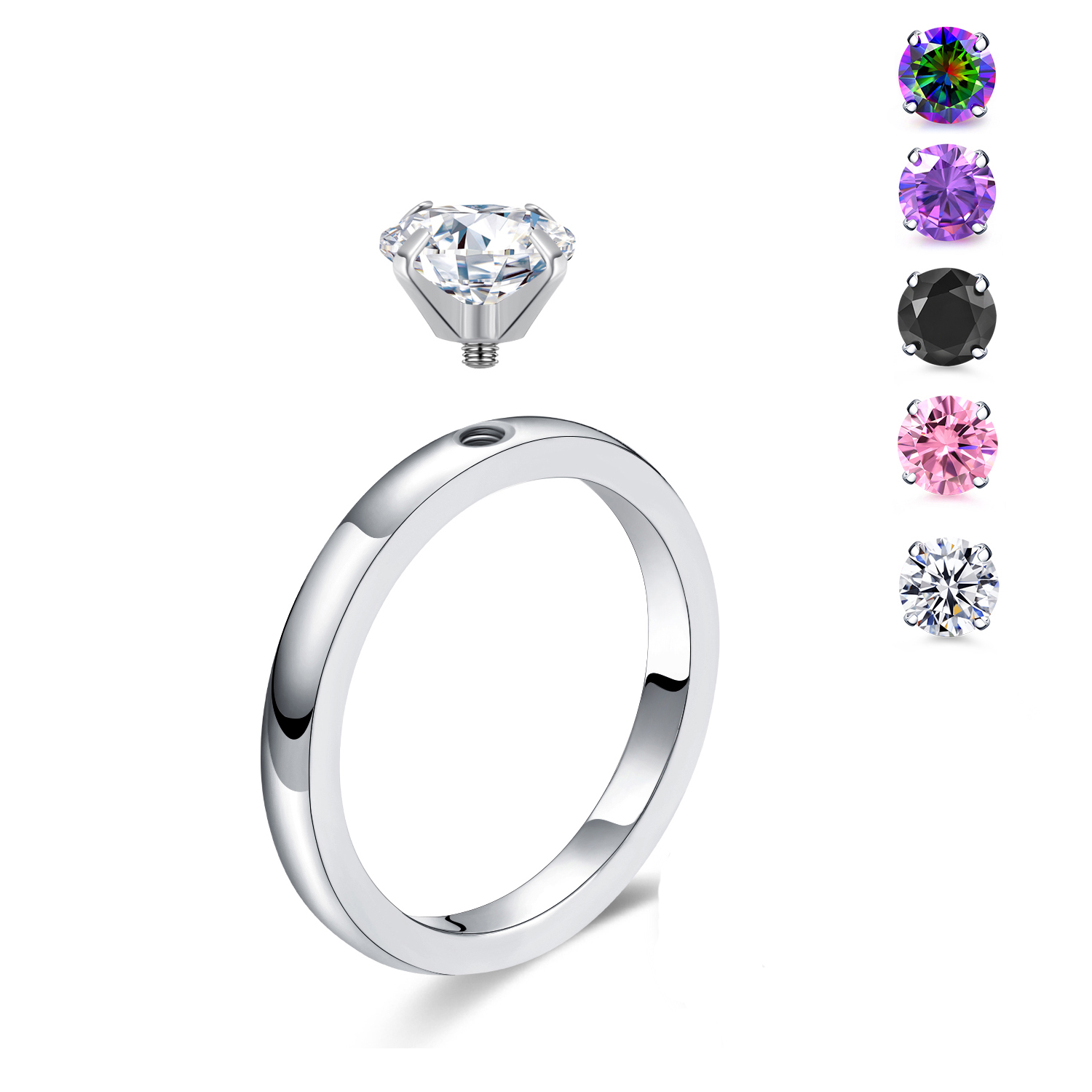 1.5 CT pasjans pierścionki zaręczynowe ze stali nierdzewnej obrączki dla kobiet DIY wymienne pierścionki z cyrkonią