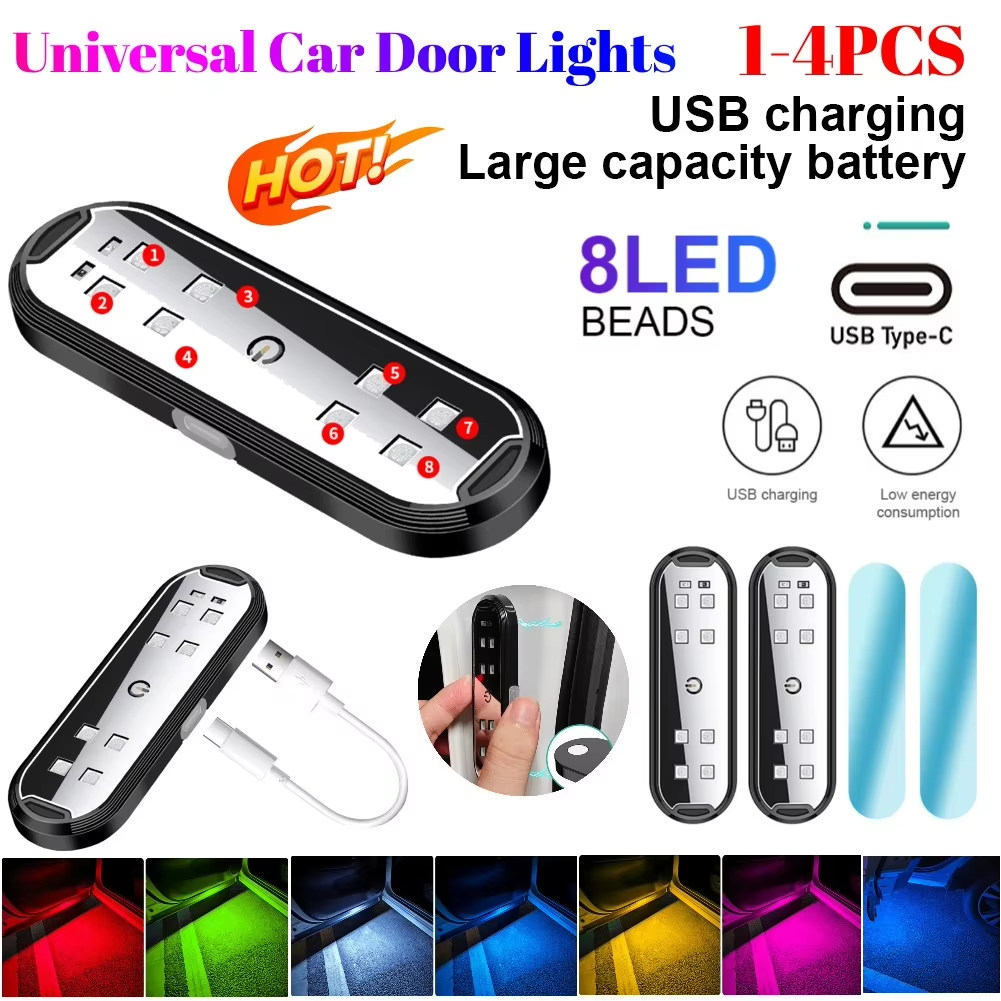 Car Door Lights LED Colorful Flashing Decorative Welcome Light Magnetic Paste Auto Open Door Emergency Warning Signal Lamp