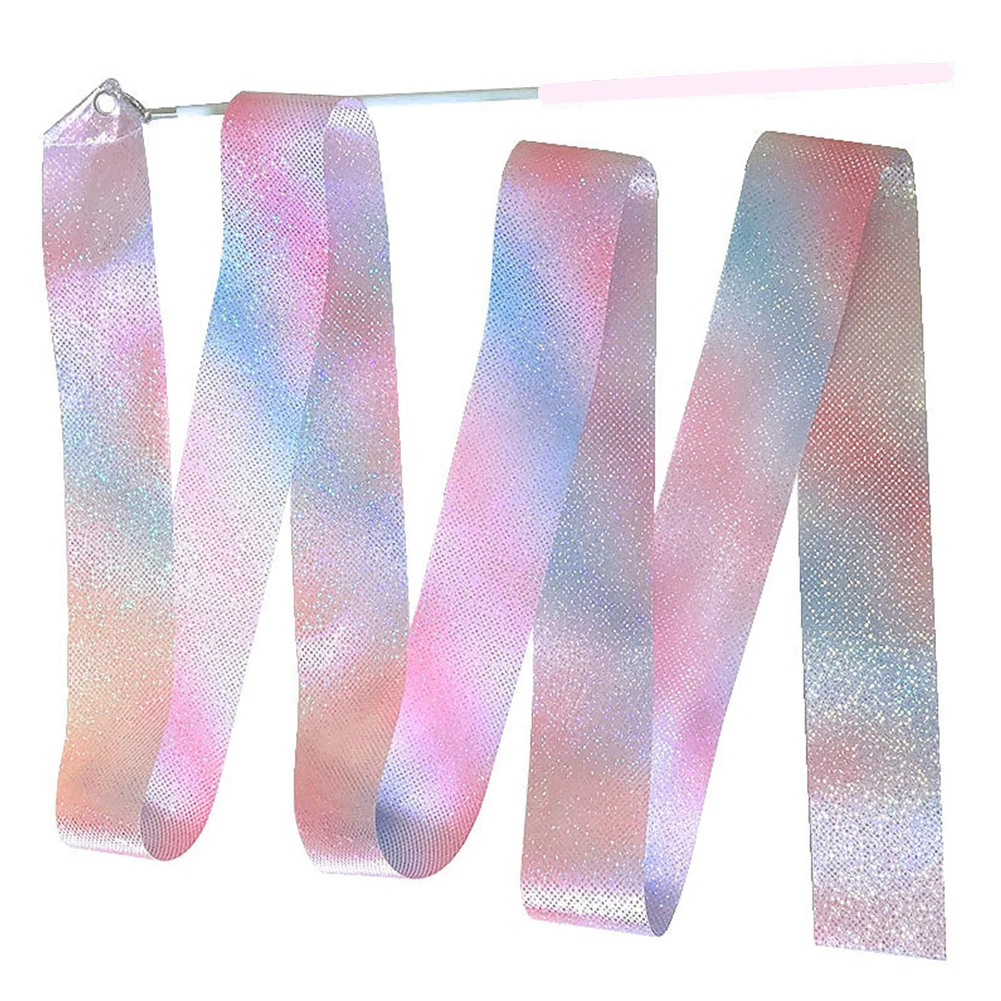 2M/4M Art gimnastyka taniec baletowy wstążka z Twirling Stick Kid miga brokat Sport wydajność pasek pokaz sceniczny Prop