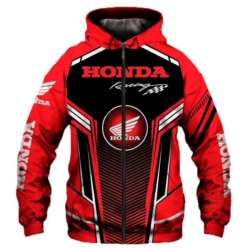 2026 nueva moda Honda Logo primavera y otoño abrigo 3D impreso moda Casual calle hombres suelta cremallera Sudadera con capucha moda Sudadera con capucha