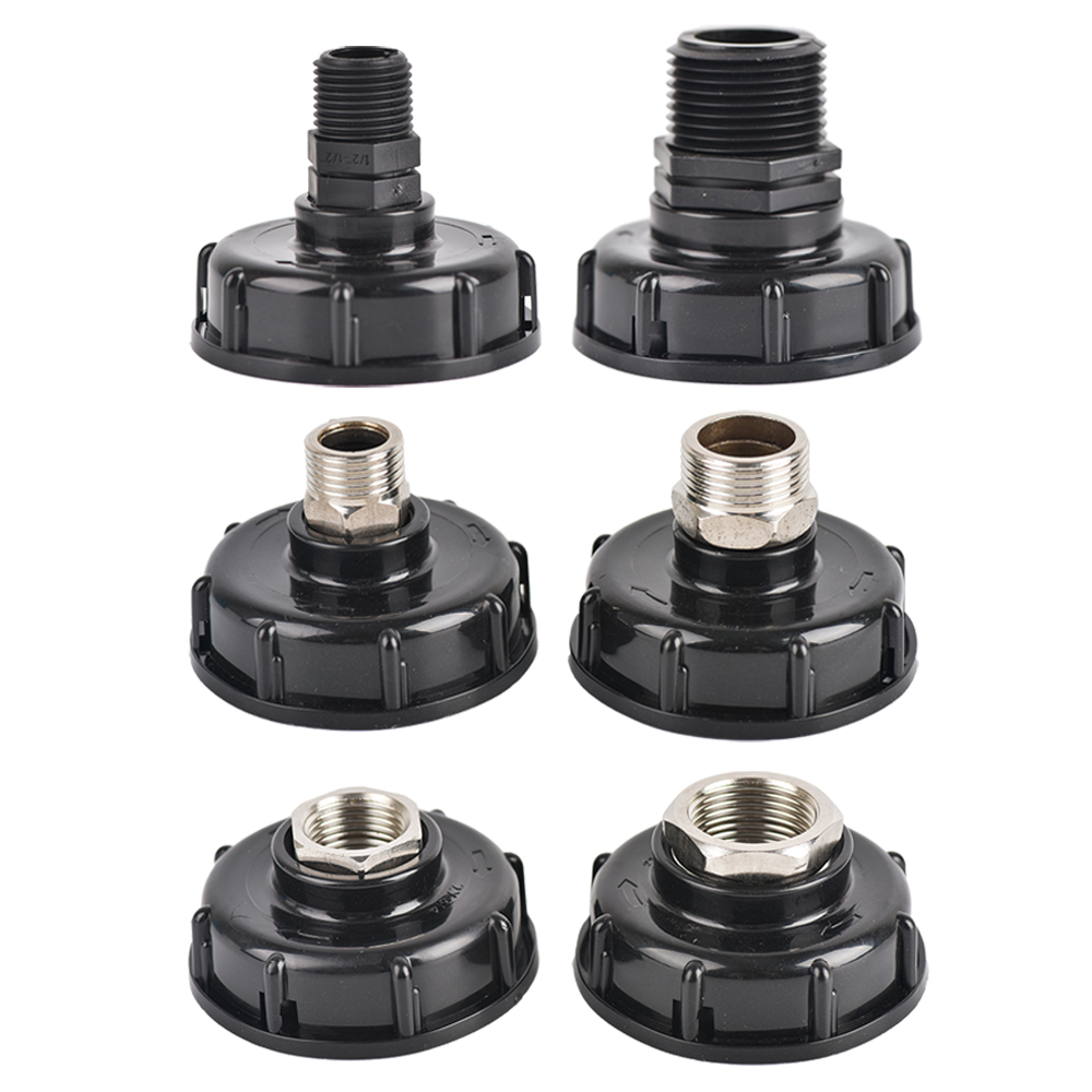Adaptador de tanque IBC: rosca gruesa S60x6 a hembra macho de 1/2" y 3/4", boquilla de acero inoxidable para contenedores de almacenamiento de agua