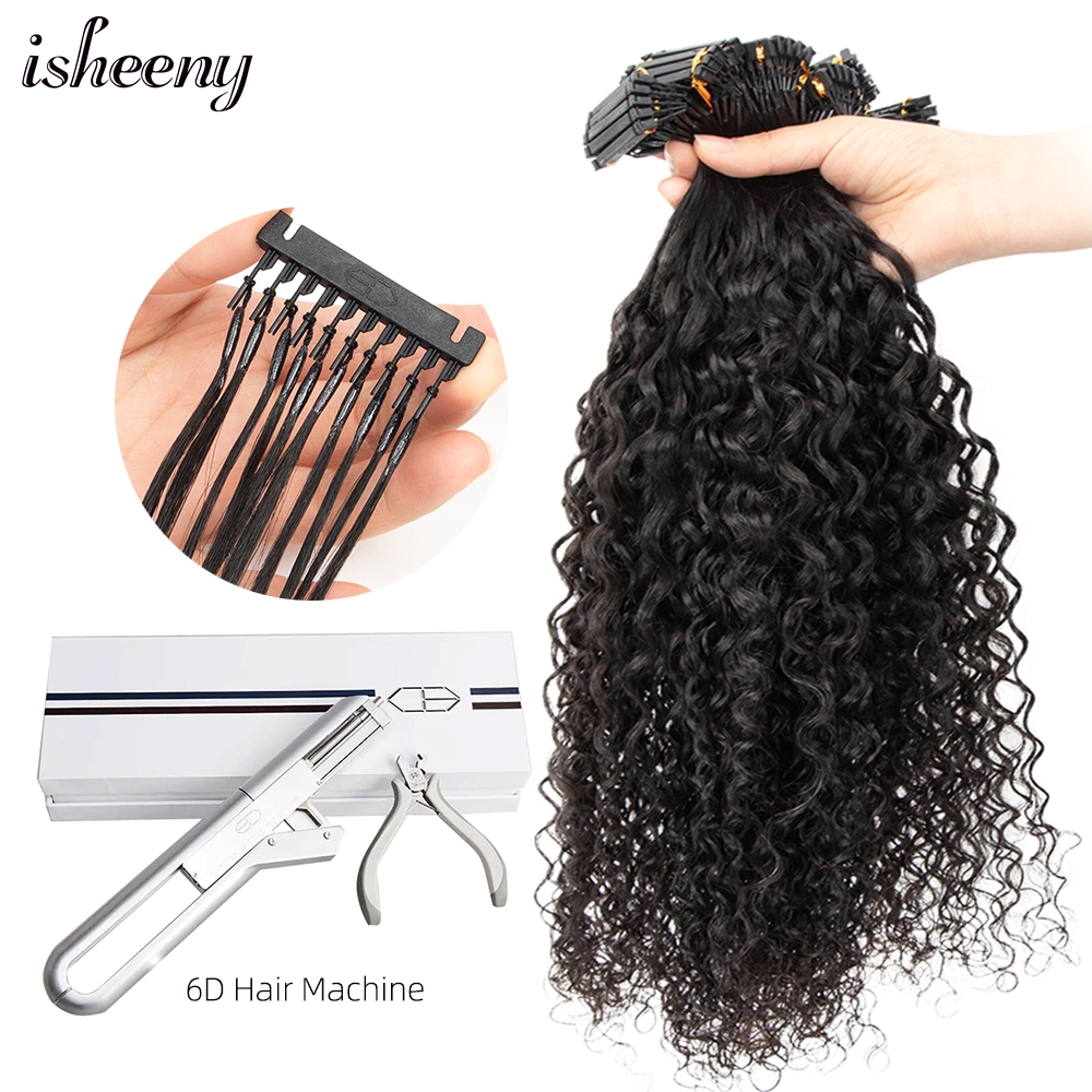 Extensiones de cabello ondulado con agua 6D, cabello humano de 16 ", 20", 24 ", cabello humano virgen Natural, Micro anillo de bucle rizado para cabeza completa