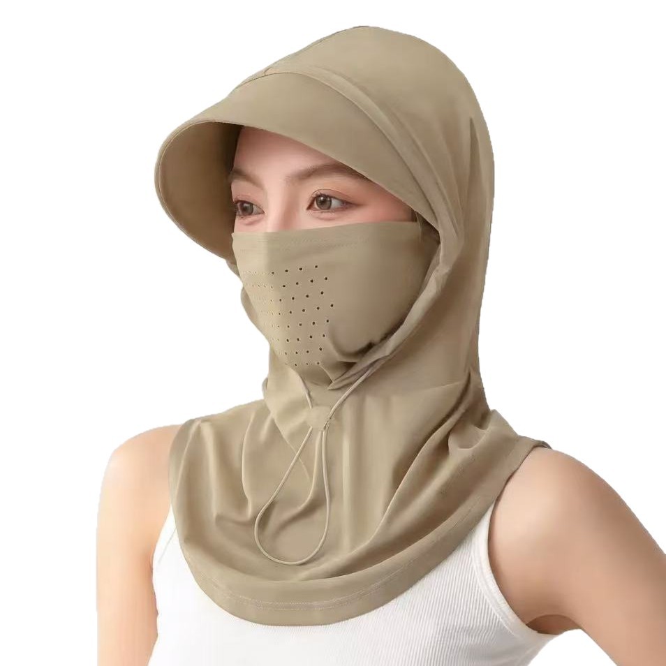 Women's Summer Full Face Sunscreen Mask Integrated, Ice Silk Anti UV Cycling Neck Protection Breathable Hat Mask