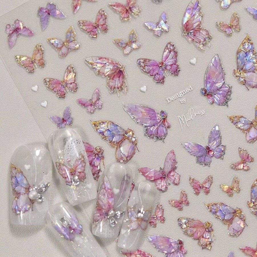 5D Relief Glitter Schmetterling Nagel Aufkleber DIY Aurora Nail art Dekorationen Maniküre Aufkleber Make-Up Aufkleber