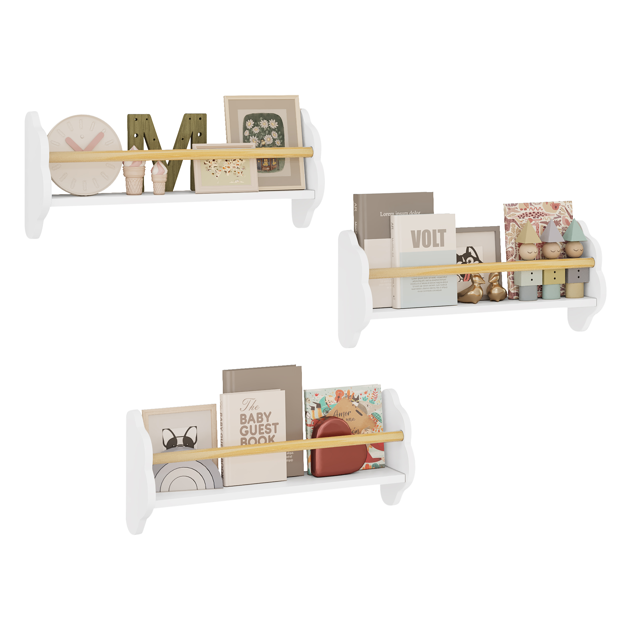 WOLTU 3 Teile/satz Weiß Kinder Wandregale Bücherregale Kinderregal Buchaufbewahrung für Spielzimmer Babyzimmer Organizer Home Decor