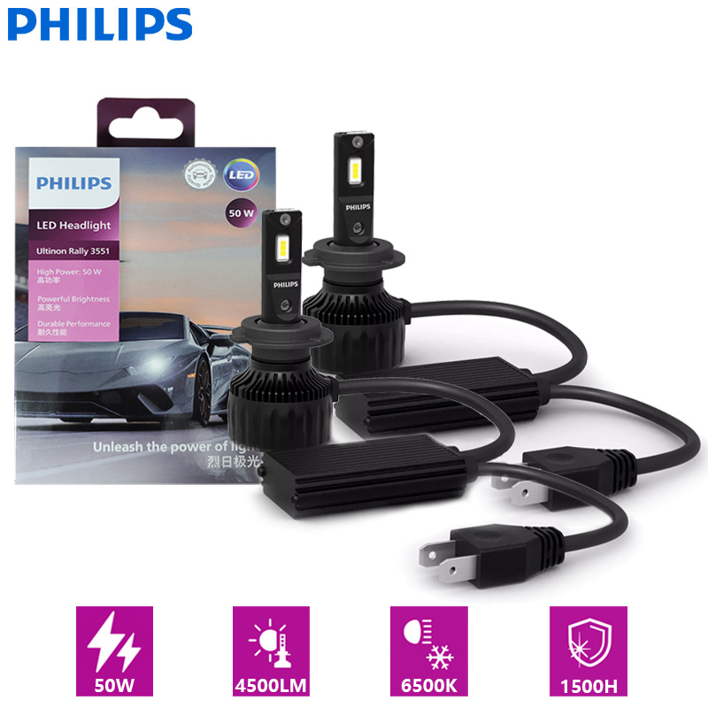H7 Philips H4 LED H11 ultinon ชุมนุม3551 9005 9006 9012รถยนต์100W 9000LM 6500K หลอดไฟ LED สีขาววัตต์สูงลูเมน
