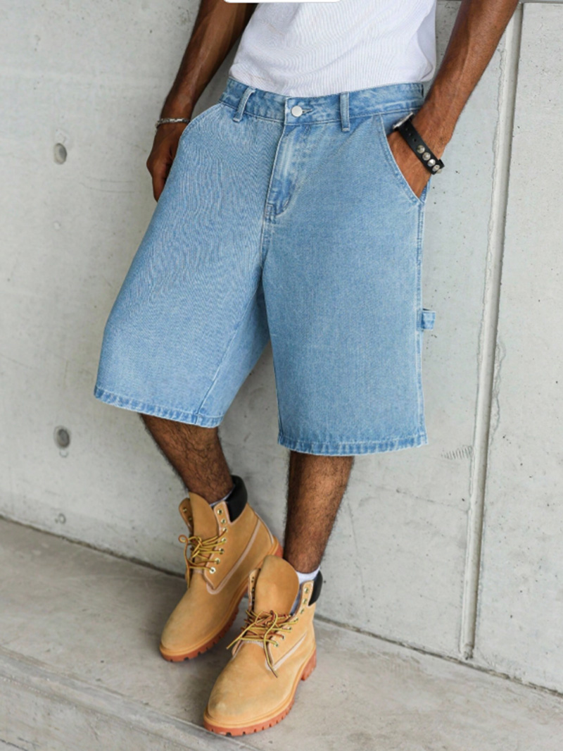 Shorts en jean utilitaires bleu clair à jambes larges pour homme pour l'été