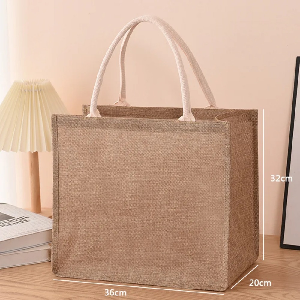 Borsa Shopping in Lino Dipinta a Mano, Portatile, in Imitazione Juta Laminata, Sacchetto Ecologico in Cotone per la Spesa