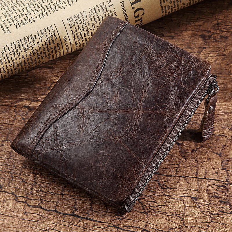 Portafoglio corto HUMERPAUL per uomo portafogli RFID in vera pelle con porta carte tasca portamonete con Zip Bifold Billetera Hombre Small
