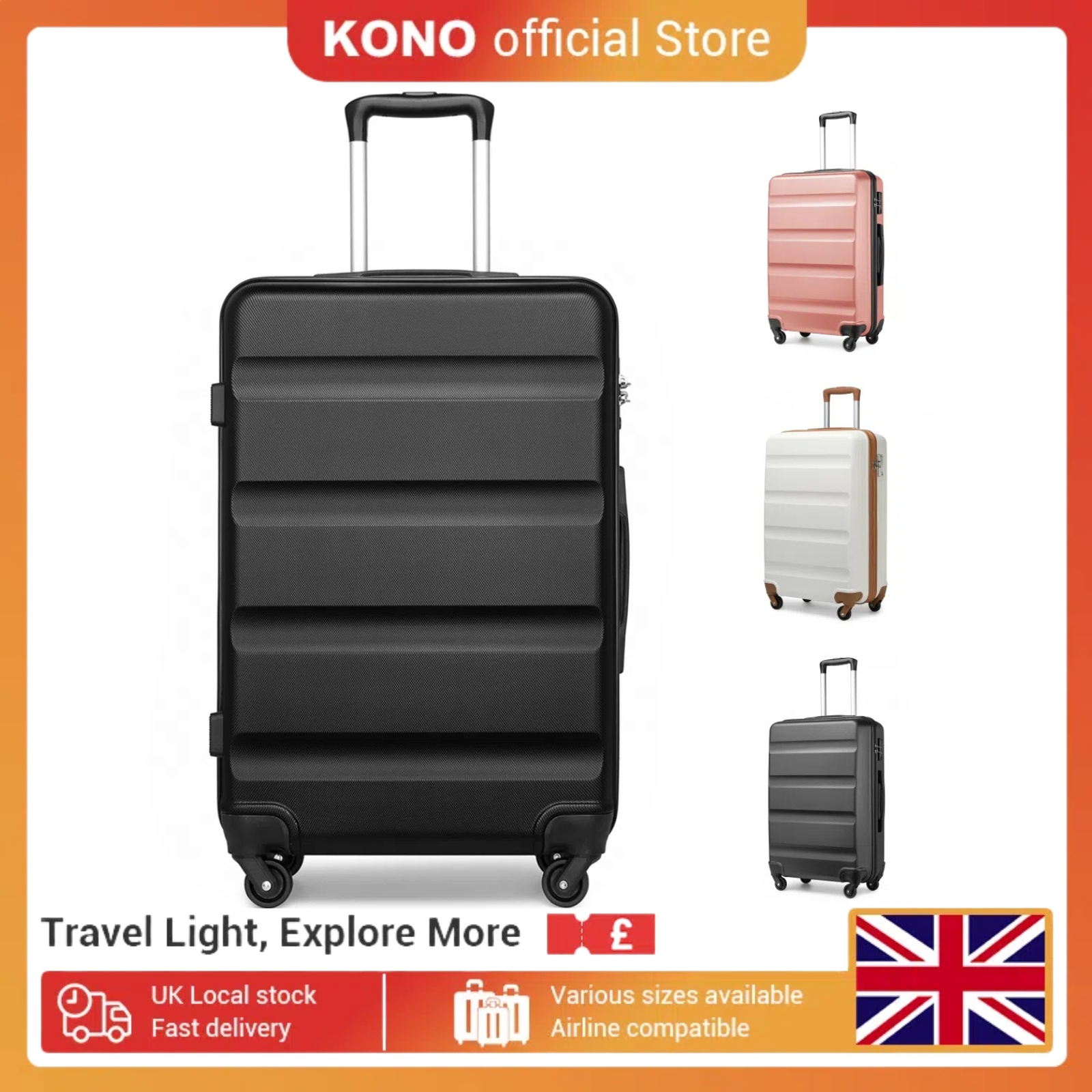 Valigia Kono, valigia Trolley da viaggio in ABS con guscio rigido con 4 ruote Spinner e serratura TSA