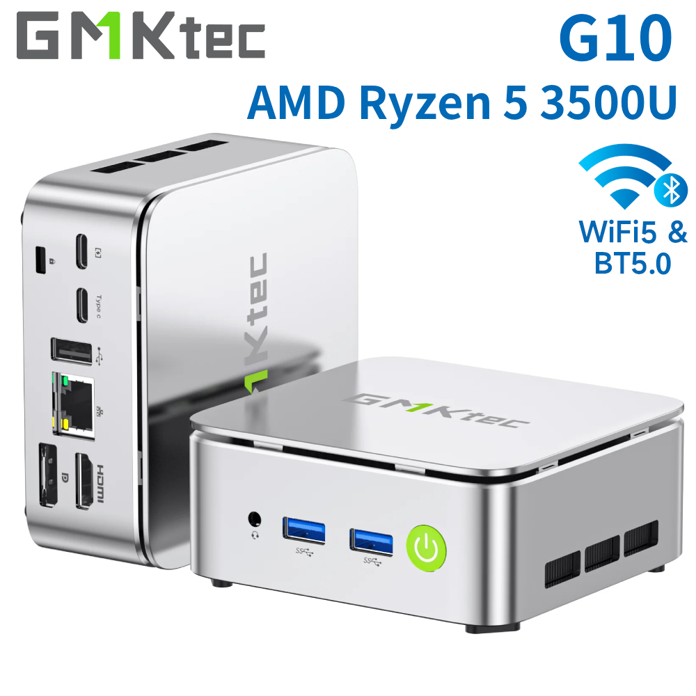 GMKtec G10 Mini PC AMD Ryzen 5 3500U (Supera a N150/N97) 2.5GbE NIC LAN, ordenador de sobremesa mini WiFi 5, Type-C, Triple pantalla 4K