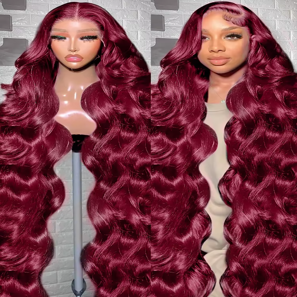 Body Wave Burgundy 99J Red Colored Human Hair Wigs 13x6 HD Lace Frontal Wig Red 13x4 HD Lace Front Wig 100% Human Hair Wigs