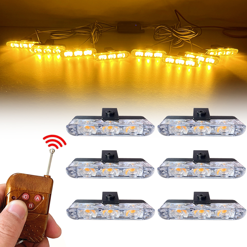 Amber 3LED Strobe Light Flasher with Wireless Remote Car Grille Strobe Lights Vehicles LED Emergency Flash Signal Lamp 12V