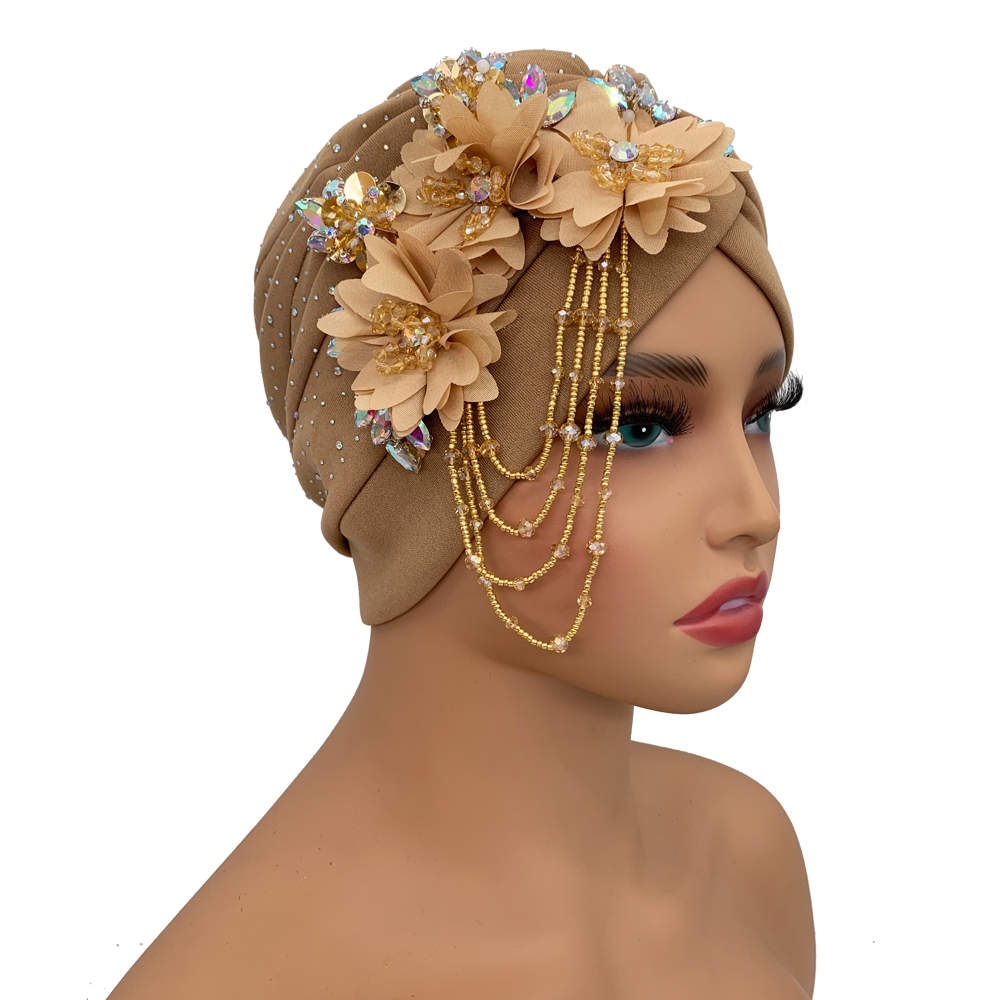 Nappe Deco Turbante Cap for Women diamanti pieghettati Head Wraps African Female foulard Bonnet Turbante Mujer