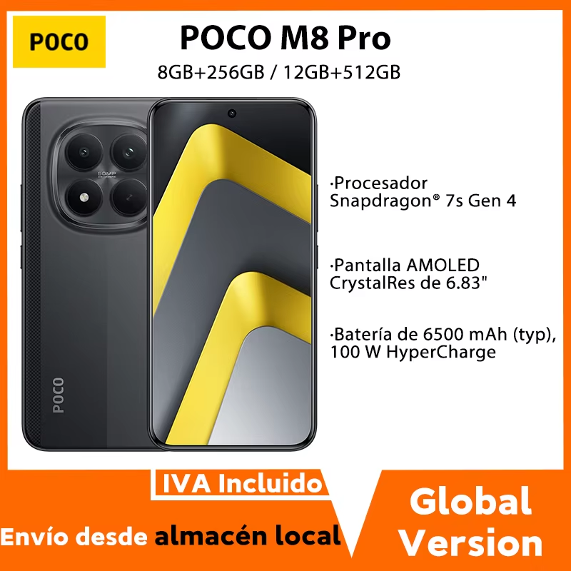 【Estreno Mundial】Teléfono Inteligente POCO M8 Pro 5G Versión Global Snapdragon 7s Gen 4 Pantalla de 6.83" 1.5K 120Hz Batería de 6500mAh 100W NFC