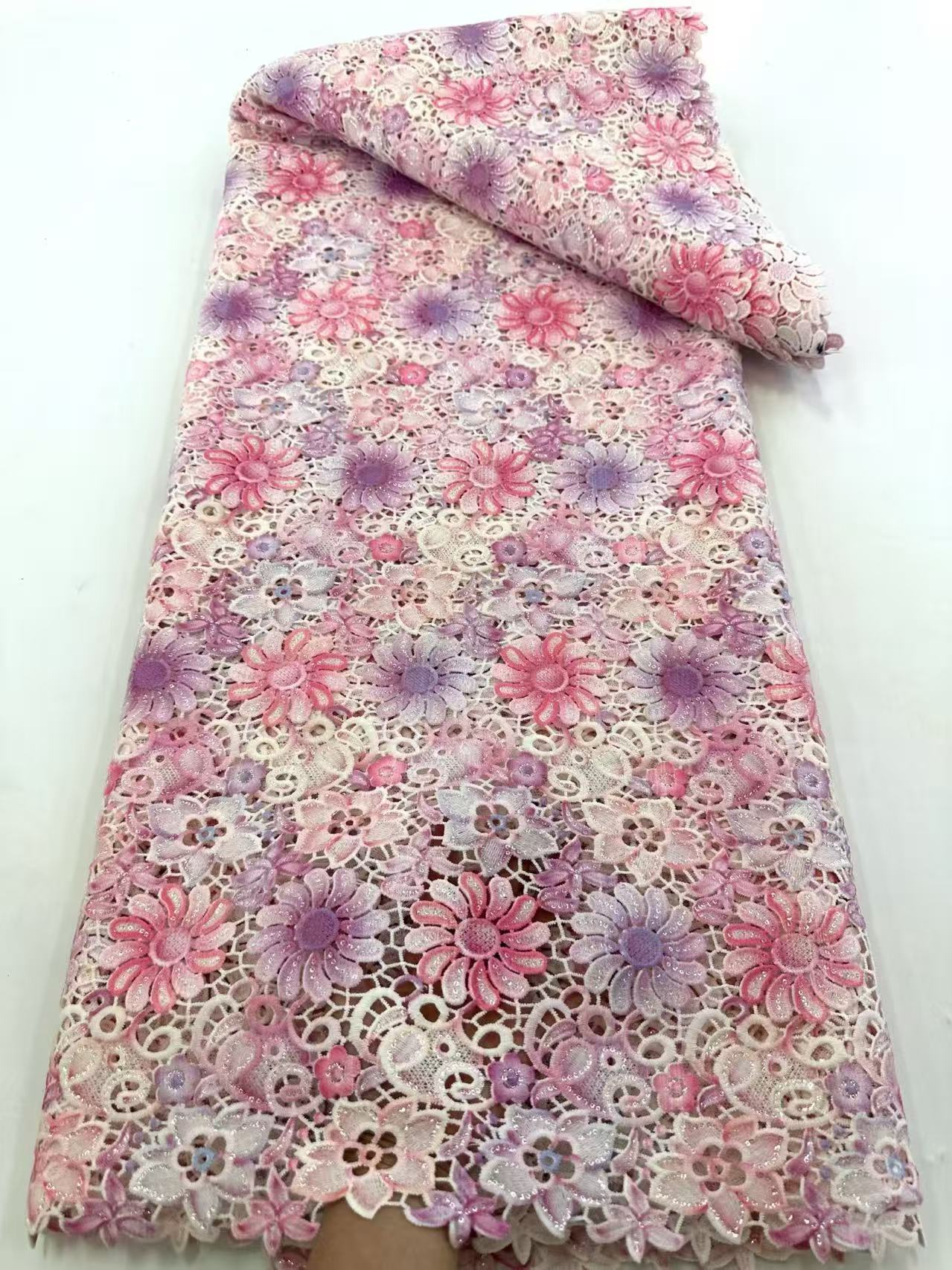 Kain Renda Tali Sutra Susu Guipure Afrika Bordir Renda Berkualitas Tinggi 5 Yard Renda Jala Prancis Nigeria untuk Jahit Gaun Pengantin