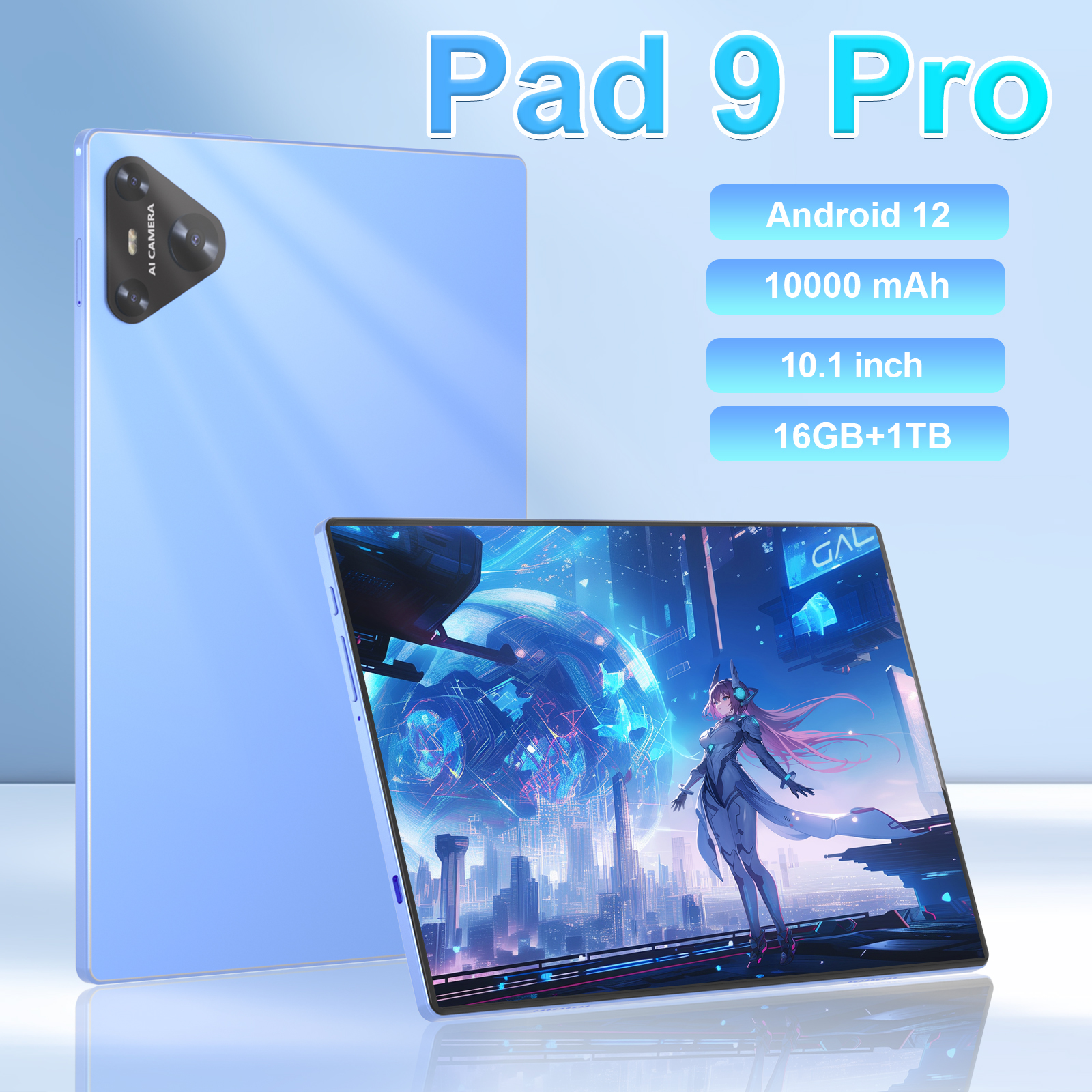 Tablette Pad 9 Pro Android 12.0, 10000mAh, 16 Go + 1 To, 10.1 pouces, Qualcomm Snapdragon 870, original