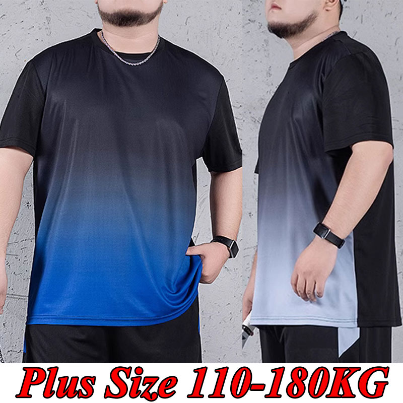 Men's T-shirt Plus Size 1XL-7XL Short Sleeve Tops Spring Summer Gradient Tees Quick Dry Men Sport Oversized Breathable T-shirt