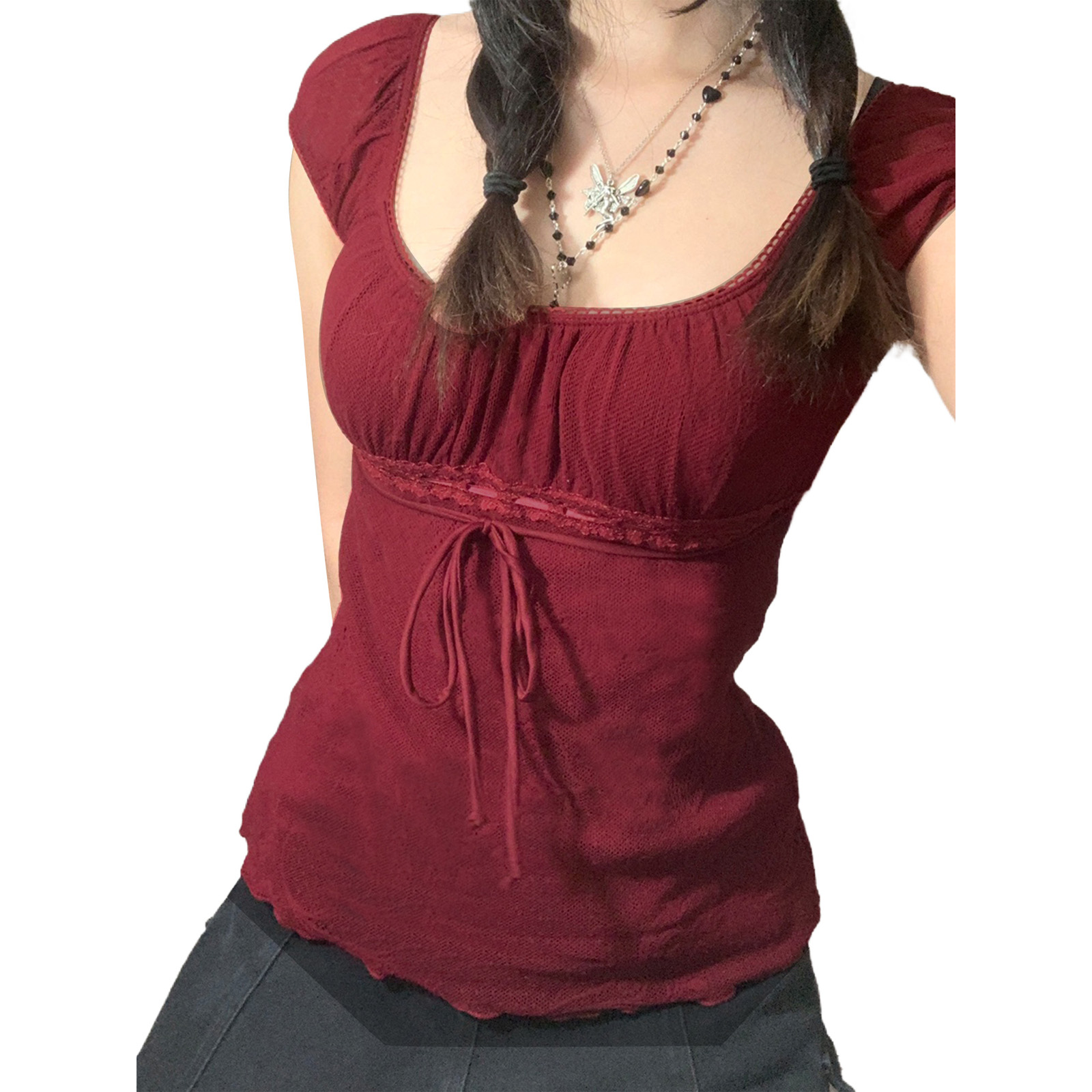 Tops de ganchillo de flores de encaje para mujer, manga de casquillo, camiseta de corte bajo con cordón, ropa sin hombros para mujer