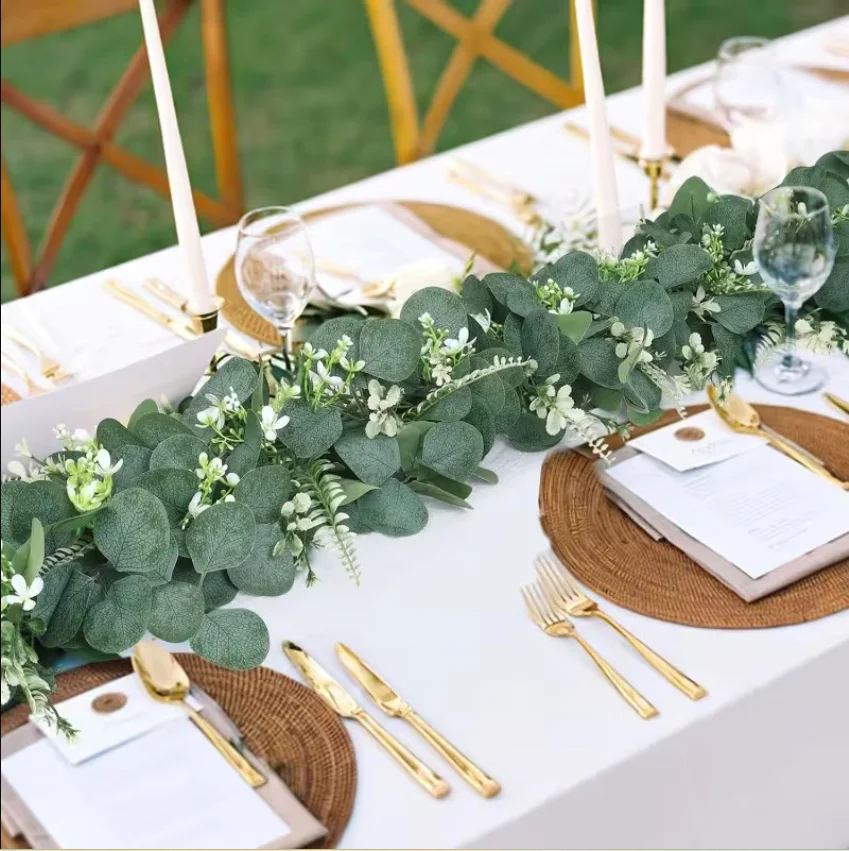1pc Artificial Eucalyptus Garland,Realistic Greenery with Flowers & Foliage,No Maintenance Plastic Vine for Wedding,Home, Garden