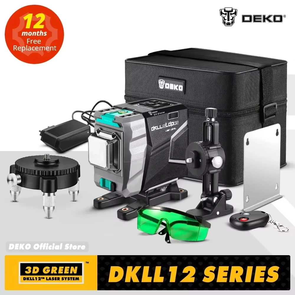 DEKO – Niveau Laser 3D Vert, 12 Lignes, horizontal/vertical, nivellement automatique,pour l'intérieur et l'extérieur