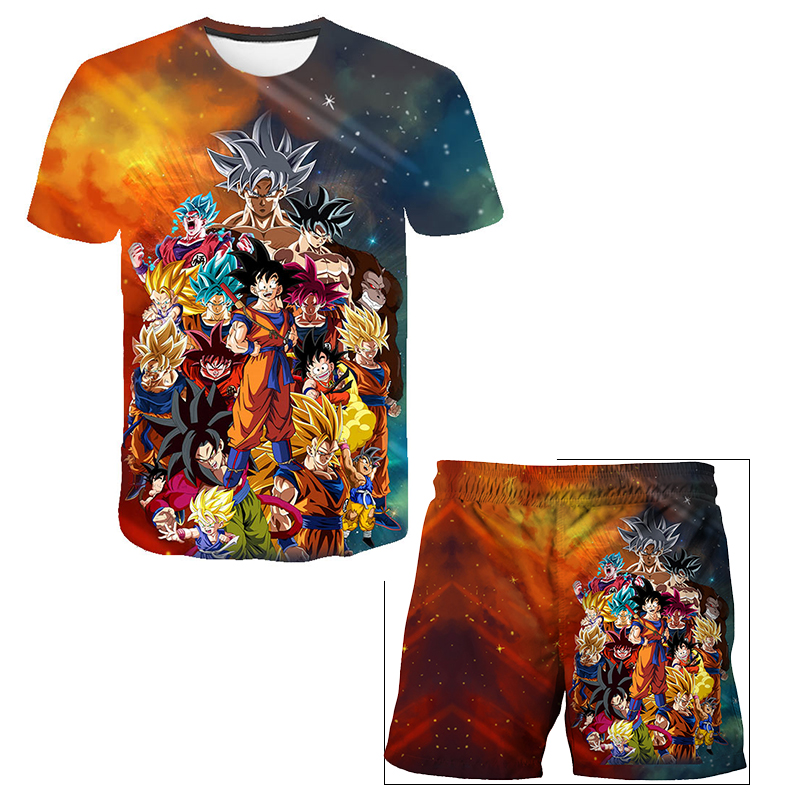 Japanse cartoon Dragon Ball Z T-shirt kinderen top T-shirt shorts tweedelige set voor zomer jongens T-shirt + shorts strand broek
