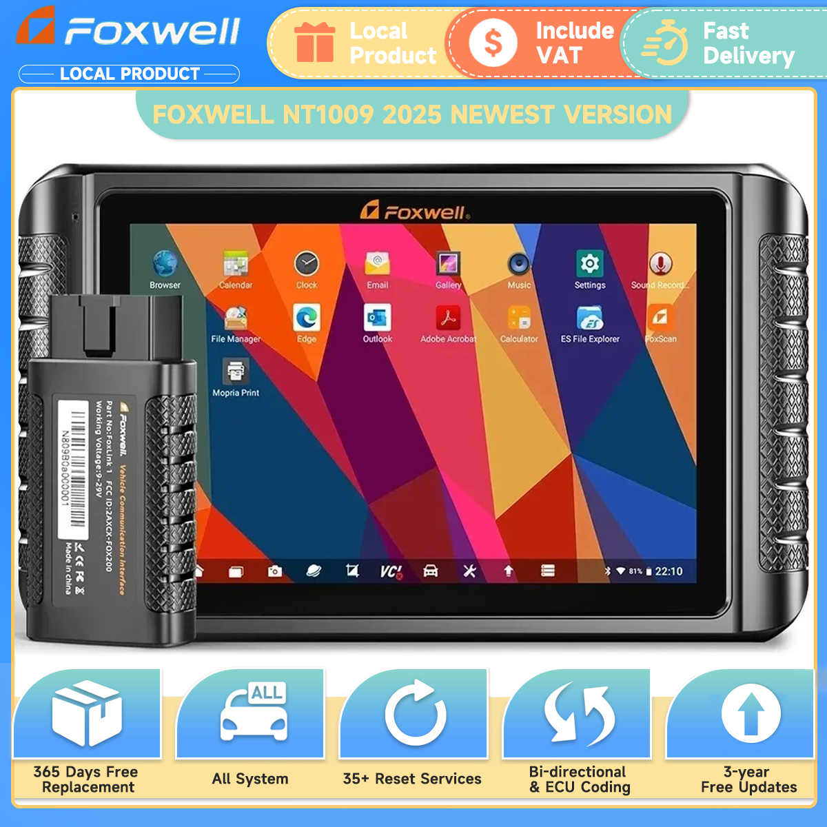 FOXWELL NT1009 Scanner diagnostico per auto Bluetooth OBD2 codifica ECU bidirezionale tutti i sistemi 35 + Reset OBD 2 strumenti di scansione automobilistica