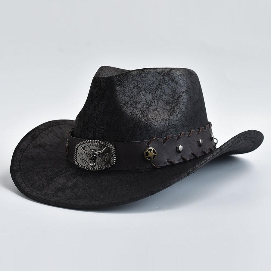 Sombrero Vaquero Occidental para Hombre y Mujer, de Cuero Sintético, Estilo Vintage, para Disfraz de Vaquero/a, Sombrero de Jazz, Sombrero Hombre