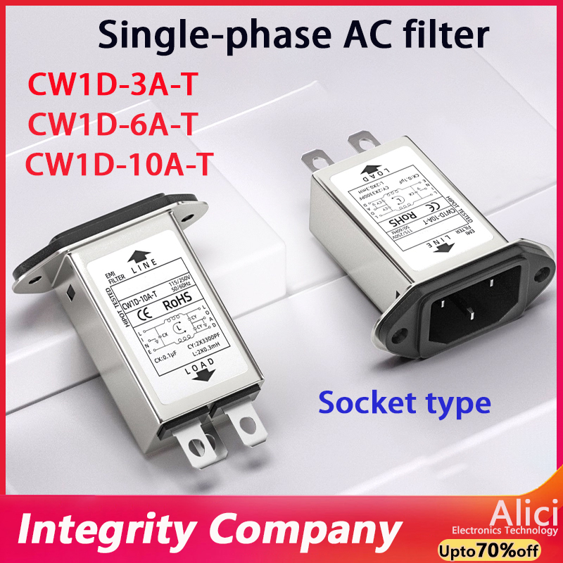 Purificador EMI antiinterferencias monofásico con enchufe en T CA 220V CW1D-T 3A 6A 10A -T filtro de fuente de alimentación CW1D-6A-T CW1D-10A-T