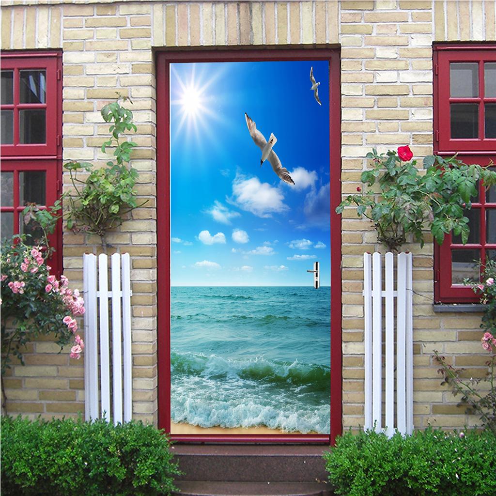 3 Wandaufkleber Landschaft Wasser Selbsttür-Wandbilder, C, 77 x 200 cm