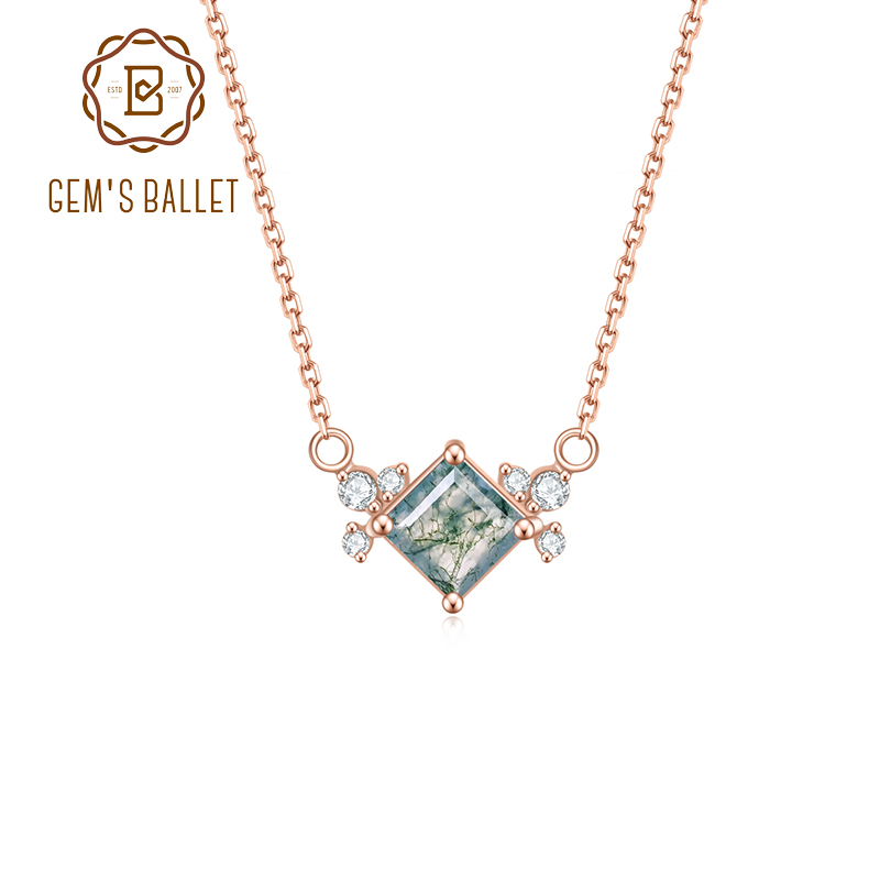 GEM'S Balet Unik 0.63CTW Persegi Lumut Batu Akik Liontin Kalung Di 925 Perak Murni Seni Deco Perhiasan Hadiah untuk Dia