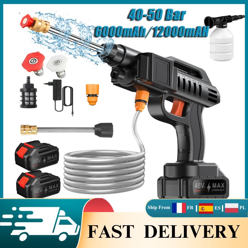 Hidrolavadora Inalámbrica de 50 BAR, Pistola de Agua a Alta Presión para Lavado de Autos, Herramienta de Limpieza para Jardín y Hogar, Compatible con Batería de 48V