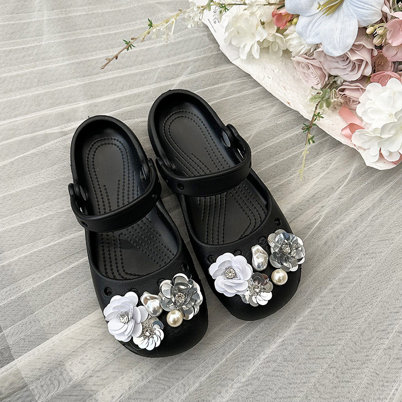 Klapki Clogs Original Flower Designer Damskie Letnie Baletki Ozdoby z Korka DIY Akcesoria Sandały Dziewczęce Antypoślizgowe