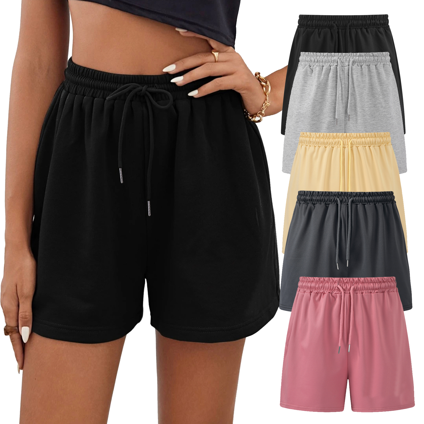 XUANSHOW Zomer Vrouwen Shorts Sportkleding Vetersluiting Bodems Effen Kleur Elastische Zakken Casual Hoge Taille Vrouwen Losse Korte