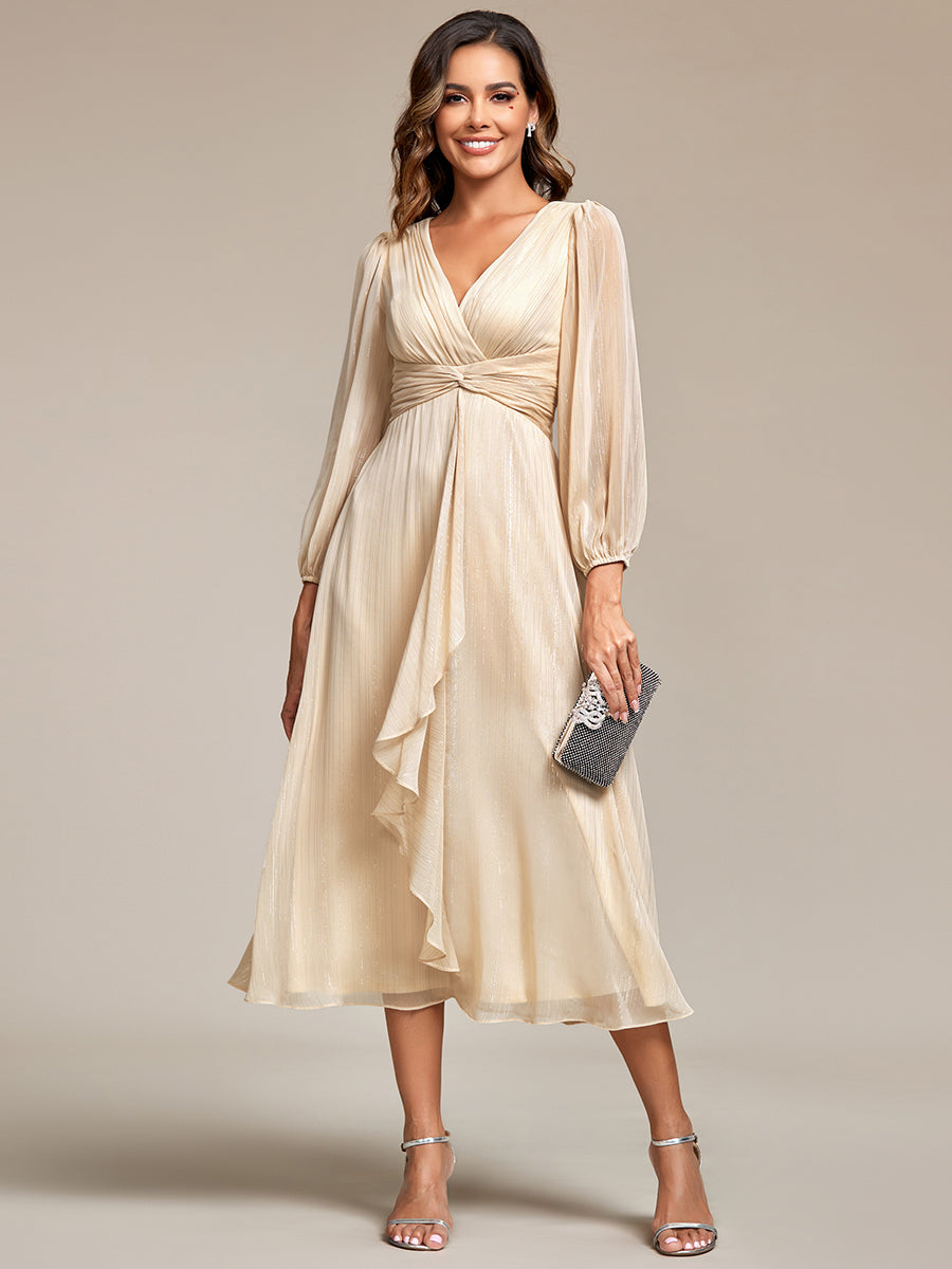 Robes de soirée élégantes, col en V profond, manches longues, longueur aux genoux, robes d'invitées de mariage en mousseline de soie brillante et charbon de bois, 2025