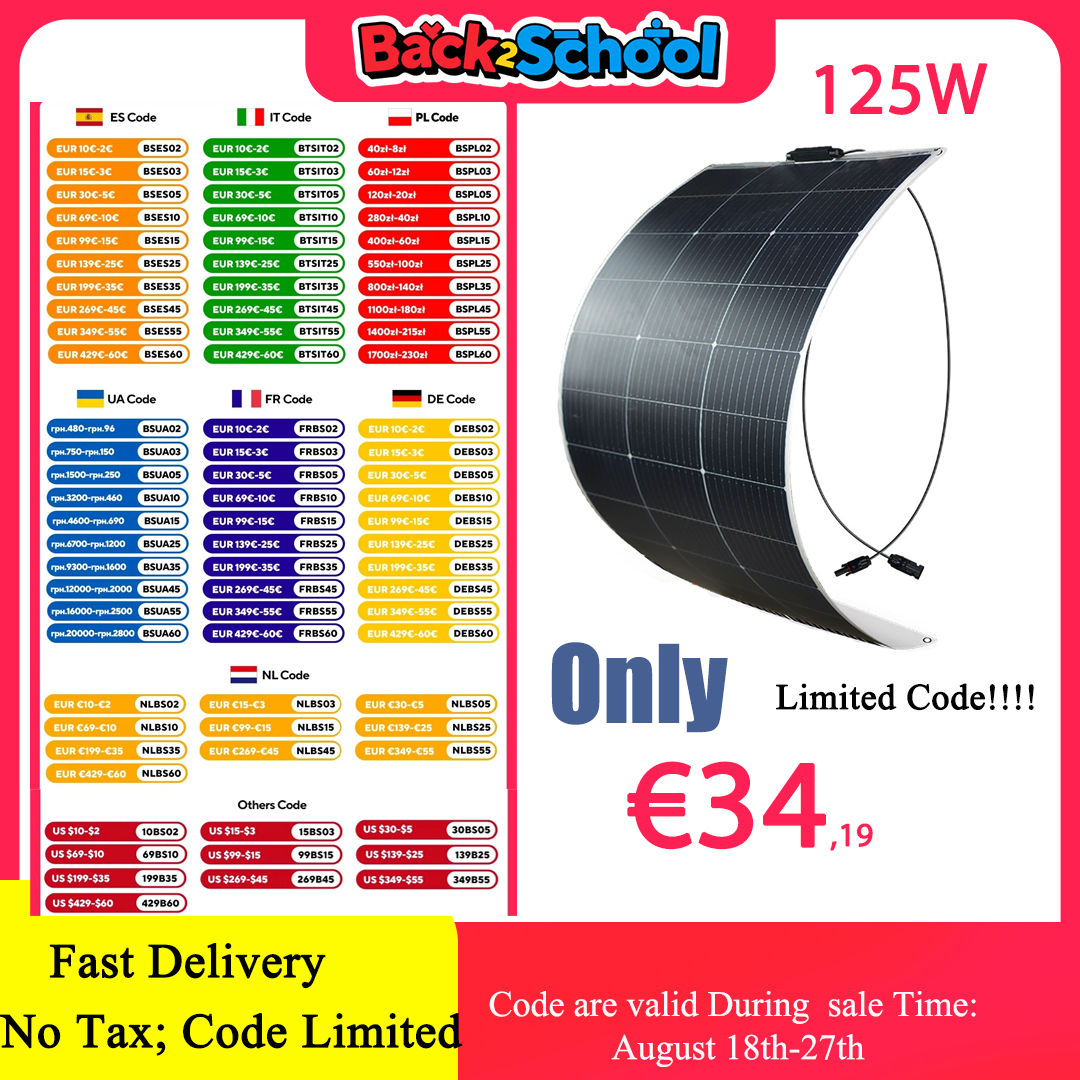 125W 250W Solarpanel 18V Flexibles Solarpanel Monocrystaillne Solarzelle 12V/24V Batterieladegerät 1000W Home System Kits RV Boot