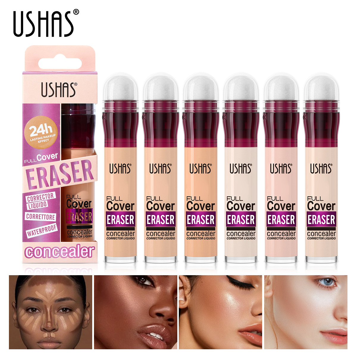USHAS Sponge Tip Foundation Holding Concealer Geen make-up verwijderen Waterdichte concealer 12 kleuren beschikbaar