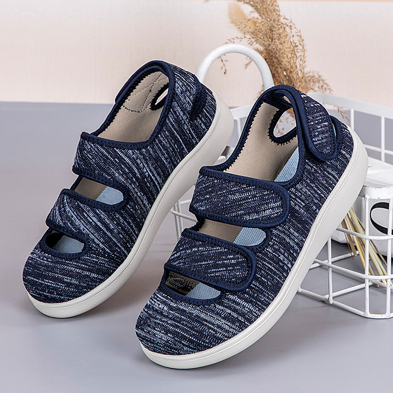 Breite Sandalen für Diabetiker, Unisex, mit Fußgewölbestütze, verstellbaren Doppelriemen, offene, leichte, bequeme, flache Schuhe