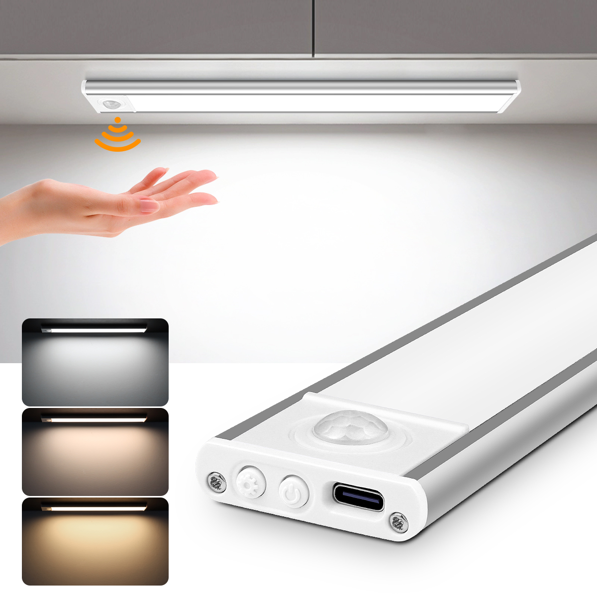 Barre lumineuse LED Rechargeable par USB, batterie haute capacité, capteur de mouvement en aluminium, bande magnétique pour escaliers, placard, lampe de nuit