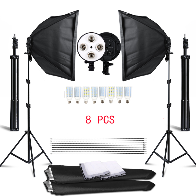 Kit Tripod Fotografi 50x70CM, empat lampu Softbox dengan 8 buah bohlam Aksesori kotak lembut dudukan Tripod untuk profesional foto Studio Video