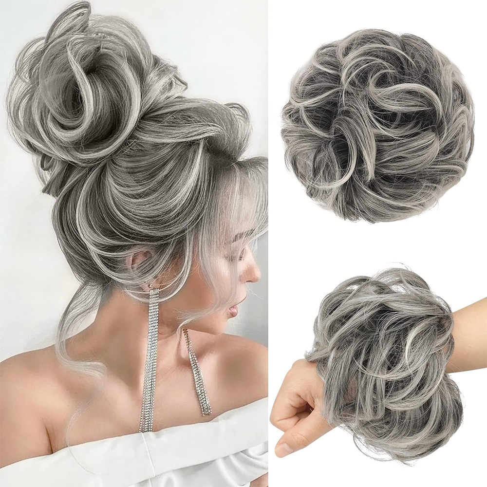 Chignon en désordre morceau de cheveux bouclés ondulés chouchous Extensions synthétiques ébouriffés Updo postiches pour les femmes