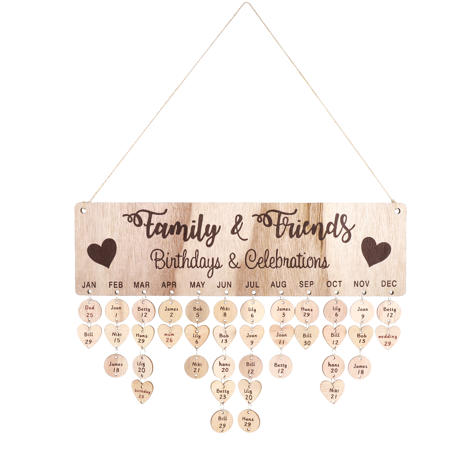 Wooden Calendar Birthday Family Board Hanging Wooden Wall Reminder Plaque Diy Personalized Wood Gifts Date Reminding Home Decor