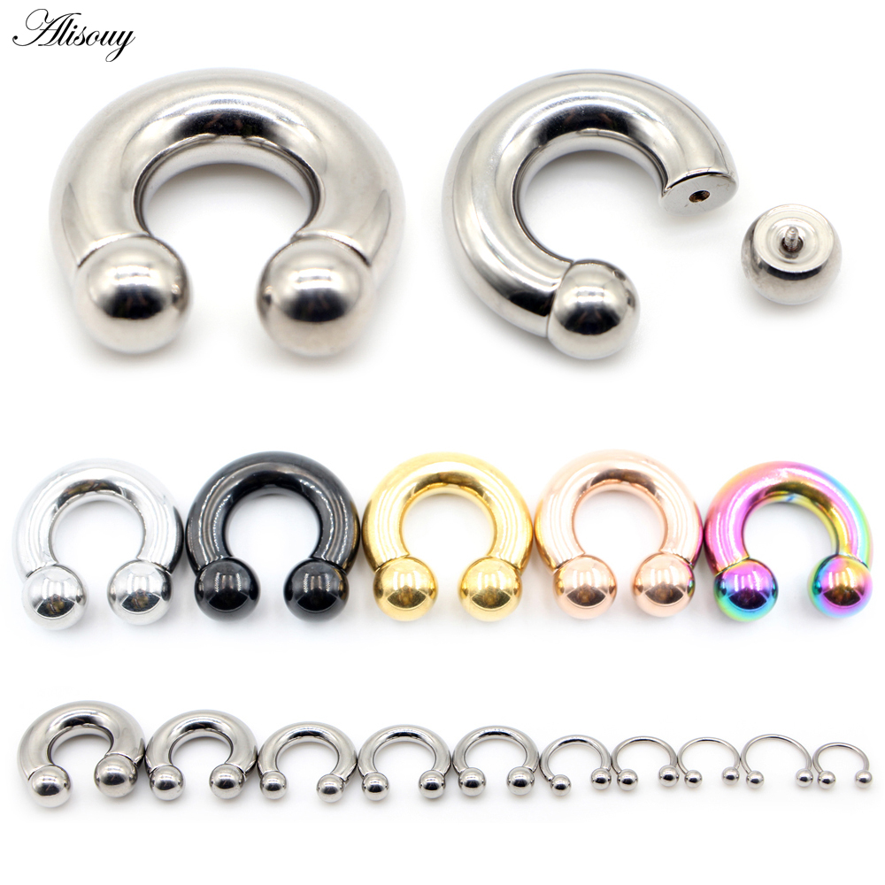 Alisouy 1 PC ขนาดใหญ่ขนาด CAPTIVE ลูกปัดแหวนจมูกหูปลั๊ก Expander Guauge อวัยวะเพศชาย BCR Hoop ต่างหู Piercing Body เครื่องประดับ