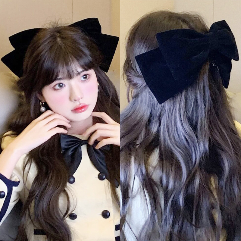 Miss high-end oversize bow headwear hairpin black velvet face small back head accessori per capelli donna