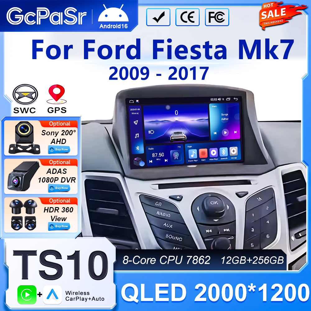 Autoradio Android 16 per Ford Fiesta Mk7 2009 2010 2012 2014 2017 Lettore Multimediale GPS Navigazione DSP Carplay Auto Dash Cam BT