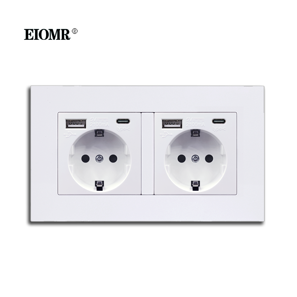 EIOMR EU USB Wall Socket Double Socket 146mm * 86mm European Standard Power Socket 5V 2.1A Type C Wall Socket for Phone Charge