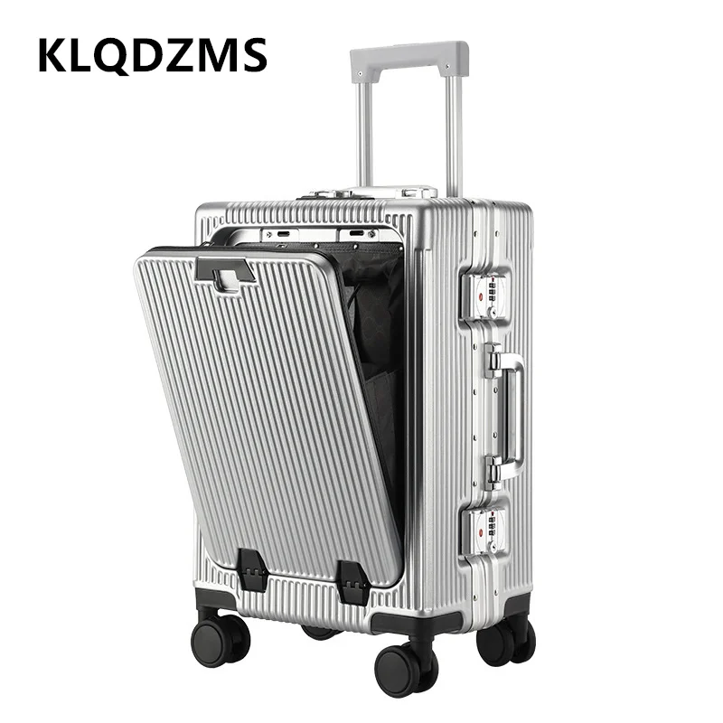 Klqdzms กระเป๋าเดินทางแบบมีล้อ, กระเป๋าเดินทางแบบมีล้อทำจากอลูมิเนียมกระเป๋าเดินทางแบบมีล้อขนาด20 "24" มีช่องชาร์จ USB